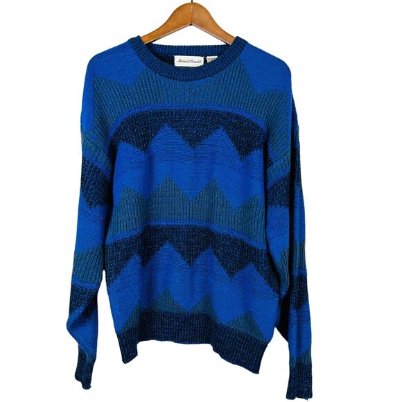 Vintage Michael Herald Sweater Crewneck Blue Long Sleeve - L - Picture 1 of 5